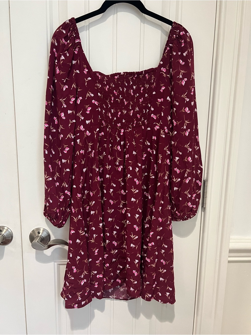Gap NWT Smocked Floral Mini Dress – Burgundy Long Sleeve Cottagecore - Picture 8 of 8